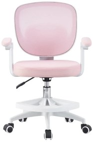 RESIGILAT- Scaun ergonomic pentru copii, spatar Mesh, cotiere rabatabile, inaltime reglabila, suport picioare reglabil, rotativ, Roz