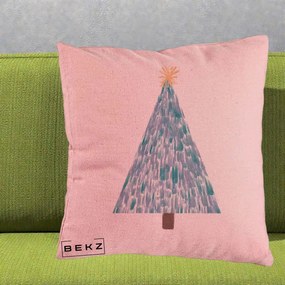 Perna Decorativa Brad de Craciun Acrilic Albastru, 40x40 cm, Roz, Husa Detasabila, Perna Inclusa, BEKZ®