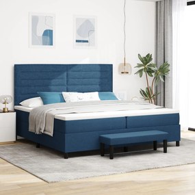 vidaXL Pat Box Spring cu Saltea și Bancă Albastru 200x200 cm Țesătură