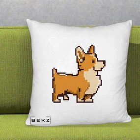 Perna Personalizata Corgi Pixel Art, 40x40 cm, Alb Pufos, Husa Detasabila, Perna Inclusa, BEKZ®