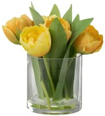 Vaza cu lalele artificiale Tulips, Fibre sintetice Sticla, Galben Verde, 17x16x19 cm