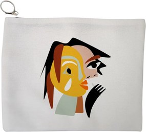 Portfard Cosmetice tip Plic, model Abstract face 2, 23x18 cm, Alb, BEKZ®