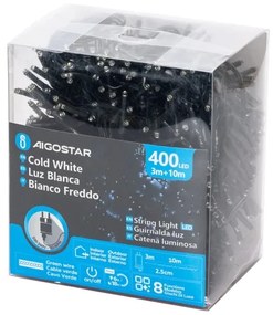 Aigostar - Ghirlandă de Crăciun LED pentru exterior, 400 LED, 8 funcții, 13 m, IP44, alb rece