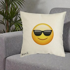 Perna Decorativa Emoji Cool Ochelari, 40x40 cm, Ecru, Husa Detasabila, Perna Inclusa, BEKZ®