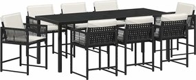 vidaXL Set de masă pentru grădină 9 pcs Negru poliratan