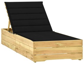 vidaXL Șezlong cu pernă neagră, lemn de pin tratat