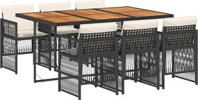 vidaXL Set mobilier de grădină cu perne, 7 piese, negru, poliratan