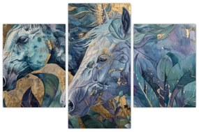 Tablou - Cai cu fundal auriu (90x60 cm)