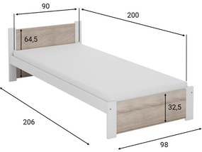 Pat de o persoana IKAROS 90 x 200 cm, stejar artisan/gri Saltele: Fara saltea, Somiera pat: Cu lamele curbate