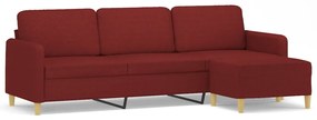 Canapea cu 3 locuri si taburet, rosu vin, 210 cm, textil Bordo, 228  x 77 x 80 cm