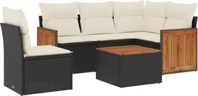 vidaXL Set mobilier de grădină cu perne, 6 piese, negru, poliratan