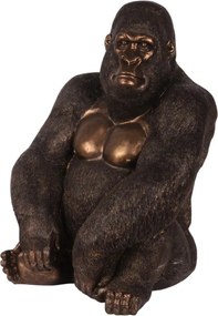 Statuetă decorativă din polirășină, maro și bronz, gorilă așezată, 61 x 46 x 40 cm, „Bwindi”
