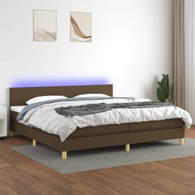 vidaXL Pat cu arcuri, saltea și LED, maro închis, 200x200 cm, textil