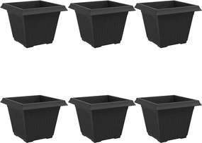 vidaXL Vază pătrată pentru flori 6 pcs Negru 43 x 43 x 33,5 cm Plastic