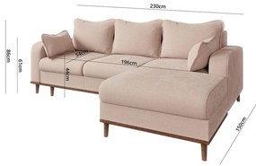 Colțar bej cu tapițerie din catifea reiată (cu colț pe partea dreaptă) Beata – Ropez