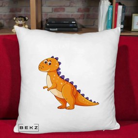 Perna Decorativa T-Rex Portocaliu, 40x40 cm, Alb Pufos, Husa Detasabila, Perna Inclusa, BEKZ®