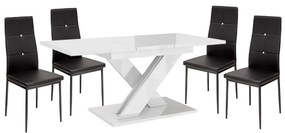 Set de sufragerie pentru 4 persoane Maasix WTG High Gloss White cu scaune negru Elvira