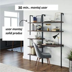 Biblioteca lemn, Seria A-620, Homs, negru/natur, 200 x 70 x 50 cm, lemn/metal,30283