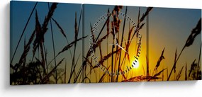 Tablou - Apus de soare pe pajiște (cu ceas) (90x30 cm)