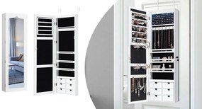 Suport bijuterii de perete cu oglinda si iluminare