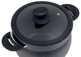 Oala pentru gatit la aburi Royalty Line RL-CP6LM, 20 cm, 6 litri, 3 piese, Finisaj marmura, Inductie, Negru