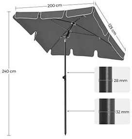 Umbrela de gradina gri antracit din poliester si metal, 200x125 cm, Vasagle