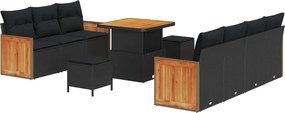 vidaXL Set de canapele pentru grădină cu pernă 13 pcs Negru poliratan