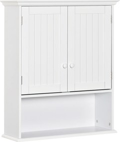 kleankin Dulap de Baie Suspendat cu Dulăpior, 2 Uși cu Închidere Magnetică și Raft Deschis, 60x20x70.5 cm, Alb | Aosom Romania