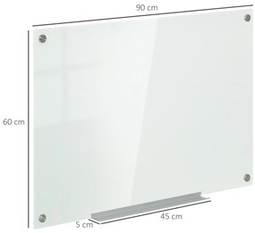 Vinsetto Tablou alb din sticlă cu tavă pentru perete fără rame, cu 4 markere și burete ștergător, 90 x 60 cm, alb | Aosom Romania