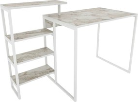 Birou RINO, alb cu efect de marmura, alb, PAL melaminat/metal, 133x60x