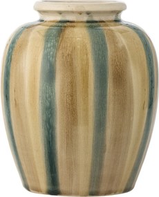 Vază rustică din ceramică pictată manual verde și bej 16,5x20 cm „Rahima”