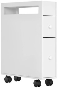 HOMCOM Carucior Cu Rotile pentru Spatiu Ingust Dulap de Baie, Design Compact, doua Sertare, patru Roti, alb, 16 x 49,5 x 66 cm | Aosom Romania
