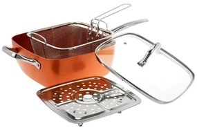 Tigaie cu cos Silvano SCC-7527, 24 cm, 5 l, 450C, Acoperire ceramica, Capac sticla, Inductie, Cupru