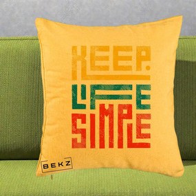 Perna Decorativa Keep Life Simple Colorat, 40x40 cm, Galben, Husa Detasabila, Perna Inclusa, BEKZ®