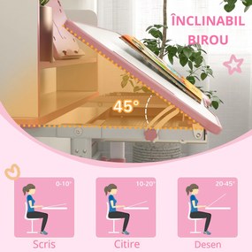 Set Birou si Scaun pentru Copii Reglabil in Inaltime cu Sertar, Raft pentru Carti, pentru 6-12 ani - Roz ZONEKIZ | Aosom Romania