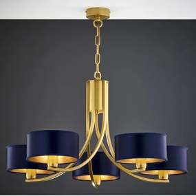 Jupiter 2094 - Candelabru ARTHUR suspendat cu lanț, 5xE27/15W/230V, albastru/auriu