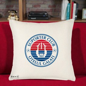 Perna Personalizata Otelul Galati Suporter Club 1964, 40x40 cm, Crem Reliefat, Husa Detasabila, Perna Inclusa, BEKZ®