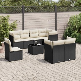 vidaXL Set mobilier de grădină cu perne, 9 piese, negru, poliratan