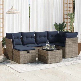 vidaXL Set canapele de grădină, 7 piese, cu perne, gri, poliratan