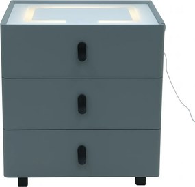 RESIGILAT- Noptieră inteligentă, încărcare Wireless și port USB+USB C, 3 sertare, 3 tipuri de iluminare LED touch, 3 tipuri de culoare, sticla securizata, Gri