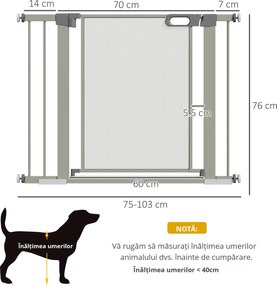 PawHut Barieră Extensibilă pentru Câini cu Închidere Automată din Oțel și ABS, 75-103x76 cm, Gri | Aosom Romania