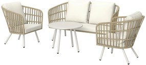 Outsunny Set de mobilier de grădină din poliratan Lounge-Set cu canapea de 2 locuri, fotoliu, masă, perne rezistente la intemperii pentru 4 persoane în culoarea Khaki | Aosom Romania