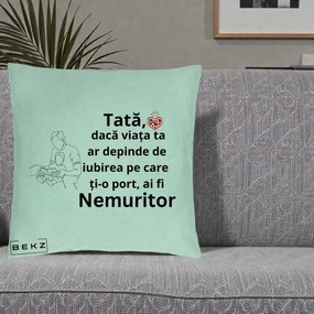 Cadou pentru Tata - Perna Personalizata Tata Nemuritor Lectura, 40x40 cm, Verde Menta, Husa Detasabila, Perna Inclusa, BEKZ®