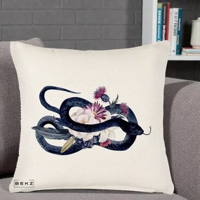 Perna Decorativa Sarpe Negru cu Flori Gothic, 40x40 cm, Crem Reliefat, Husa Detasabila, Perna Inclusa, BEKZ®