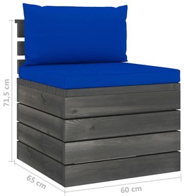 Canapea de gradina din paleti, de mijloc, cu perne, lemn pin 1, Albastru, canapea de mijloc
