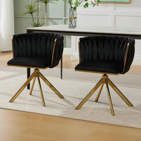 Set de 2 scaune pivotante din catifea, Negru | Aosom Romania