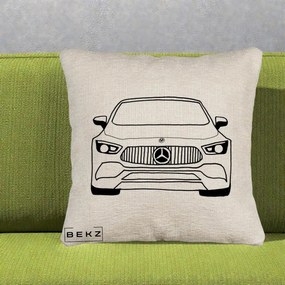 Perna Personalizata Mercedes-Benz Fata Linie, 40x40 cm, Bej Canapea, Husa Detasabila, Perna Inclusa, BEKZ®