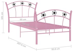 Cadru de pat, cu model de fotbal, roz, 90 x 200 cm, metal Roz