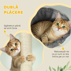 PawHut Ansamblu de joacă pentru Pisici Înalt 220-240 cm cu Hamac, Casetă, Platforme și Stâlpi din Sisal, Gri | Aosom Romania