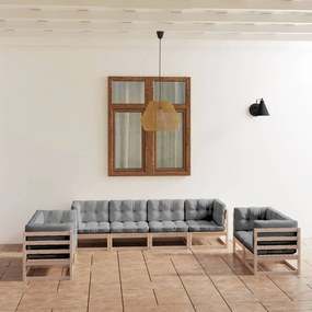 3076509 vidaXL Set mobilier de grădină cu perne, 8 piese, lemn masiv de pin